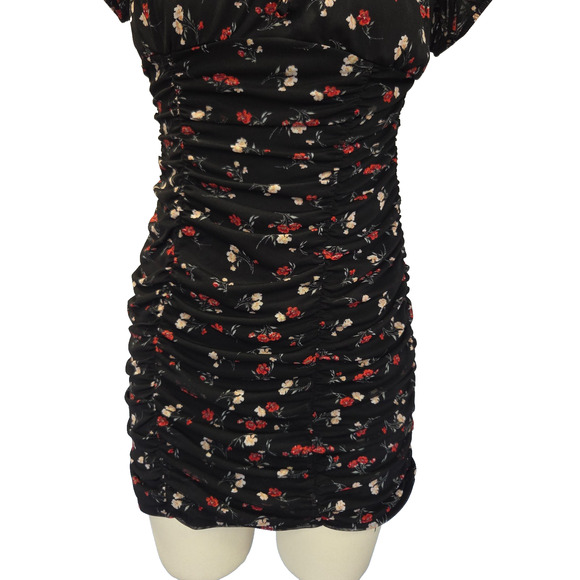 Vintage Y2K Black Floral Milkmaid Mini Dress Size S Mesh Goth 90s Style Grunge - Picture 3 of 7